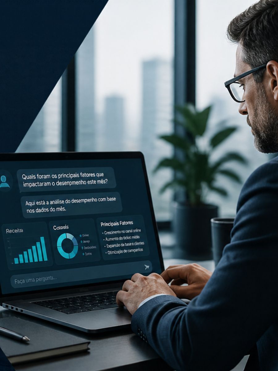 Gestor usando inteligência artificial para consultar dados da empresa